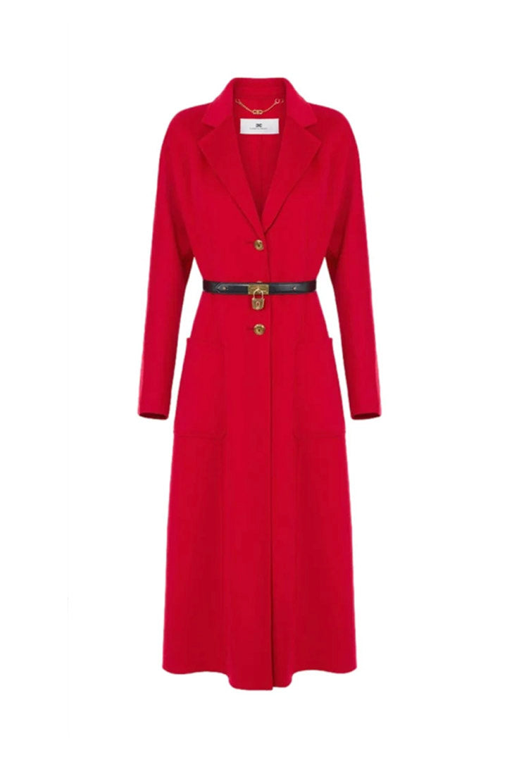 Elisabetta Franchi Cappotto In Panno Double Di Lana con Cintura CP03D67E2 RED PASSION