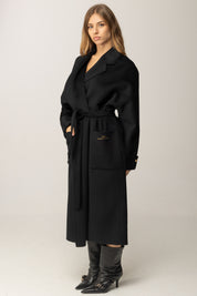 Elisabetta Franchi Cappotto In Panno Misto Lana con Cintura CP68D56E2 NERO