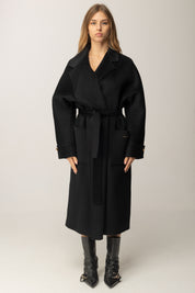 Elisabetta Franchi Cappotto In Panno Misto Lana con Cintura CP68D56E2 NERO