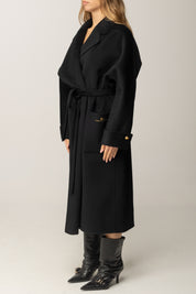 Elisabetta Franchi Cappotto In Panno Misto Lana con Cintura CP68D56E2 NERO