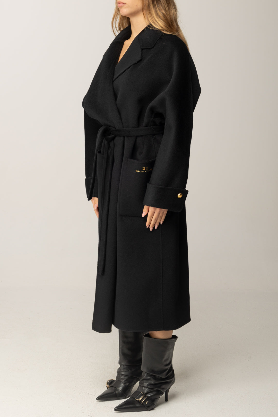 Elisabetta Franchi Woman Coat In Mixed Wool Cloth with Belt