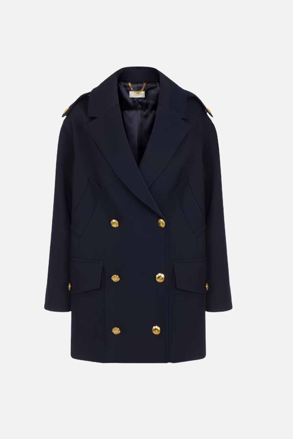 Elisabetta Franchi Cappotto In Scuba Doppiopetto con Bottoni Dorati CP00766E2 BLU NOTTE