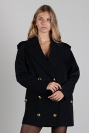 Elisabetta Franchi Cappotto In Scuba Doppiopetto con Bottoni Dorati CP00766E2 NERO