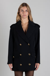 Elisabetta Franchi Cappotto In Scuba Doppiopetto con Bottoni Dorati CP00766E2 NERO