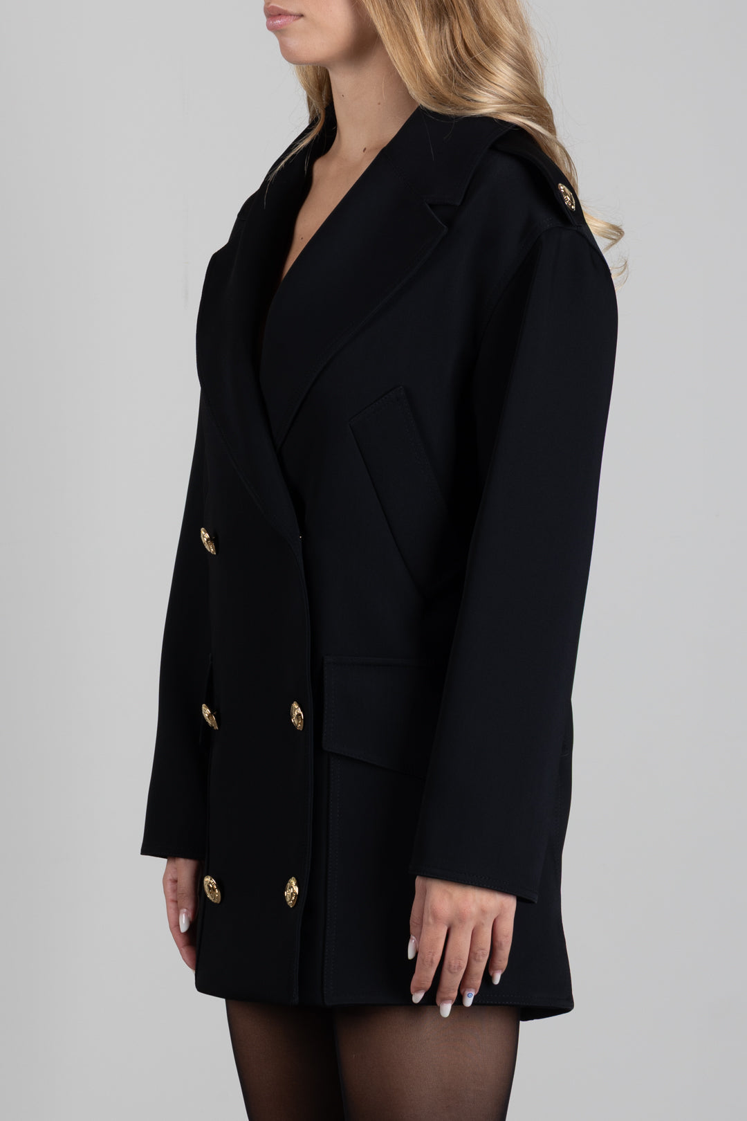 Elisabetta Franchi Cappotto In Scuba Doppiopetto con Bottoni Dorati CP00766E2 NERO
