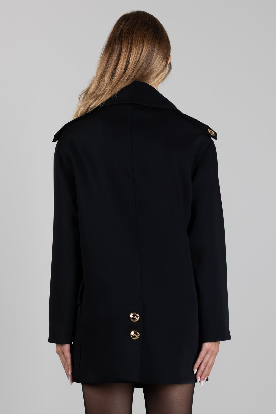 Elisabetta Franchi Cappotto In Scuba Doppiopetto con Bottoni Dorati CP00766E2 NERO