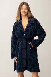 Pinko Cappotto Jacquard Effetto Velluto con Cintura BLU/BLU SCURO