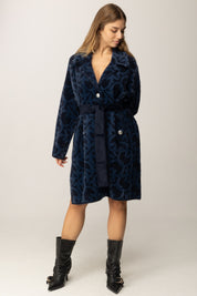 Pinko Cappotto Jacquard Effetto Velluto con Cintura BLU/BLU SCURO