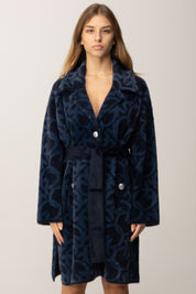 Pinko Cappotto Jacquard Effetto Velluto con Cintura BLU/BLU SCURO