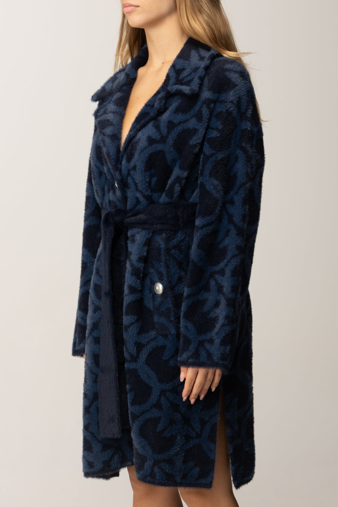 Pinko Woman Jacquard Velvet Effect Coat with Belt 105415 A2WY GG1