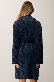 Pinko Cappotto Jacquard Effetto Velluto con Cintura BLU/BLU SCURO