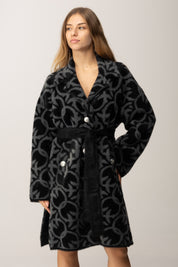Pinko Cappotto Jacquard Effetto Velluto con Cintura GRIGIO/NERO