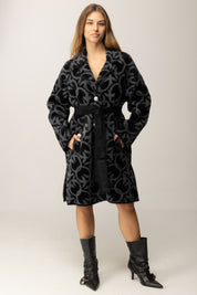 Pinko Cappotto Jacquard Effetto Velluto con Cintura GRIGIO/NERO