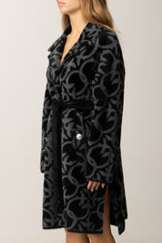 Pinko Cappotto Jacquard Effetto Velluto con Cintura GRIGIO/NERO