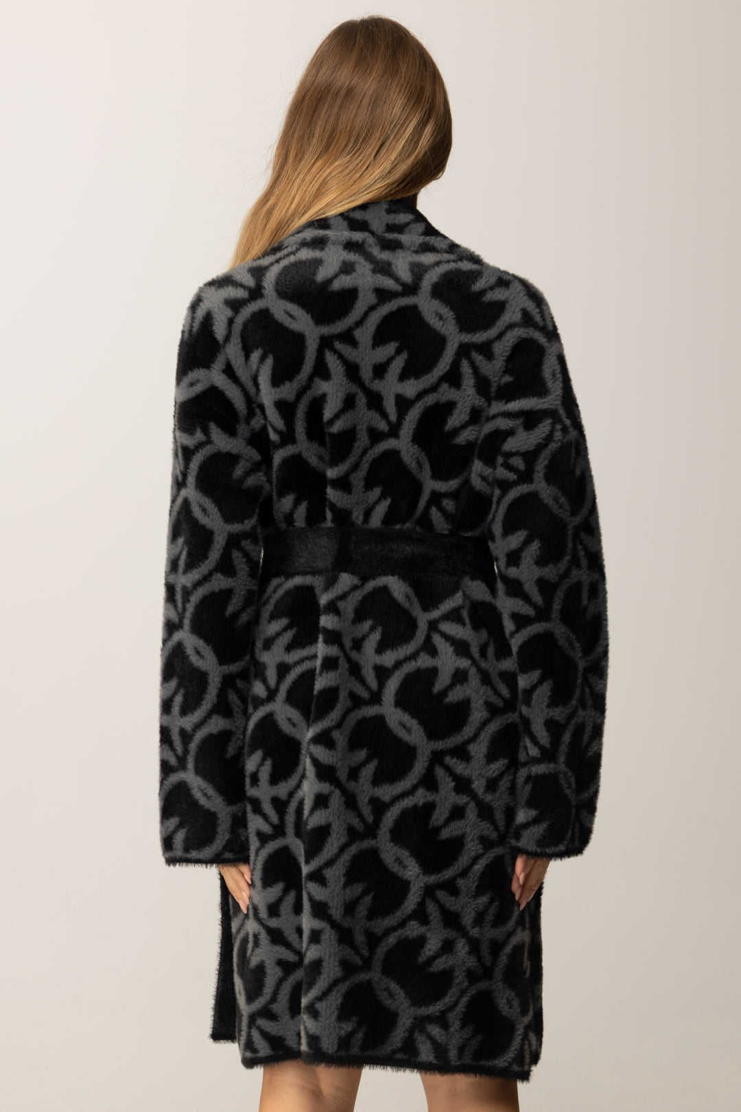 Pinko Cappotto Jacquard Effetto Velluto con Cintura GRIGIO/NERO