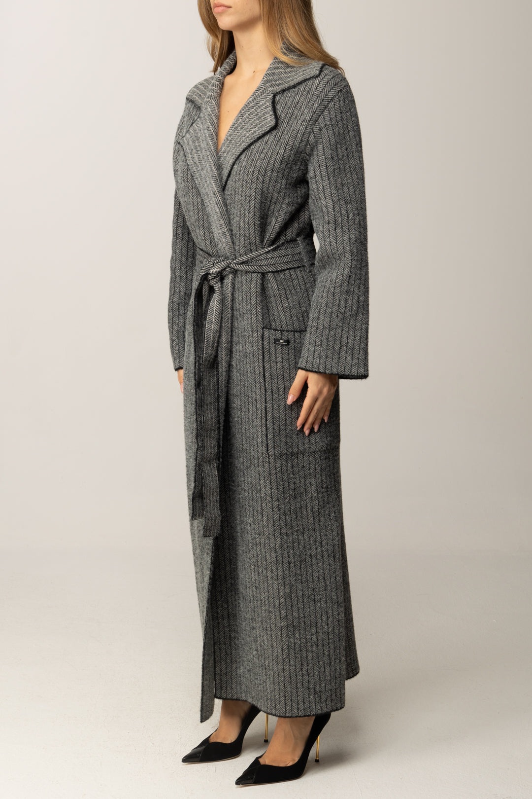 Elisabetta Franchi Cappotto Lungo a Vestaglia con Cintura CK18Q56E2 NERO