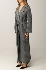 Elisabetta Franchi Cappotto Lungo a Vestaglia con Cintura CK18Q56E2 NERO