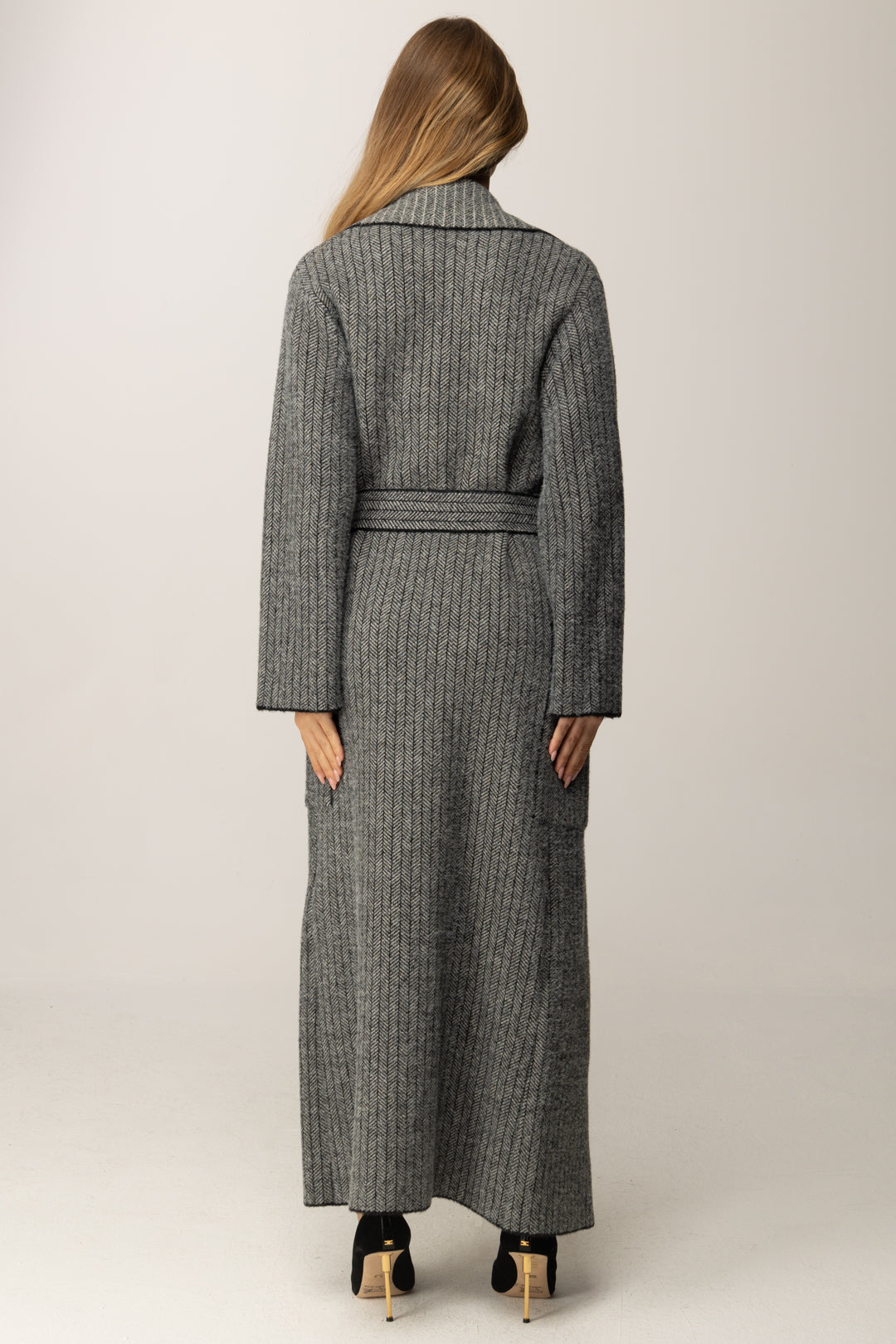 Elisabetta Franchi Cappotto Lungo a Vestaglia con Cintura CK18Q56E2 NERO