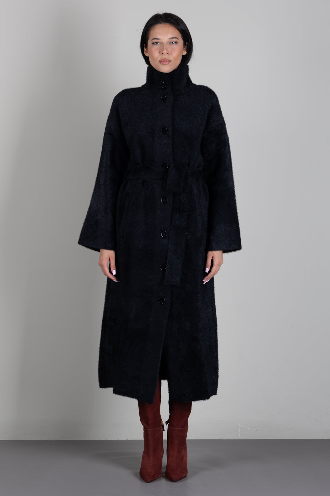 Patrizia Pepe Cappotto Lungo con Cintura e Collo Alto 2O0090 C0261 NERO