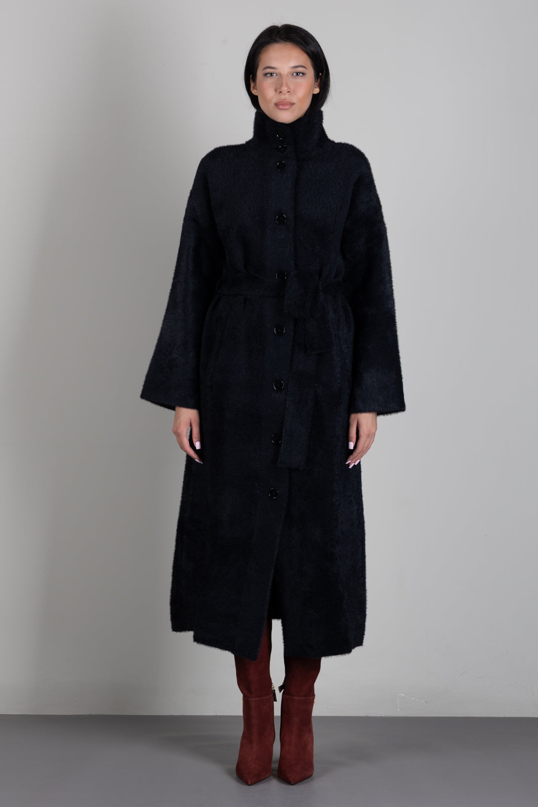 Patrizia Pepe Cappotto Lungo con Cintura e Collo Alto 2O0090 C0261 NERO