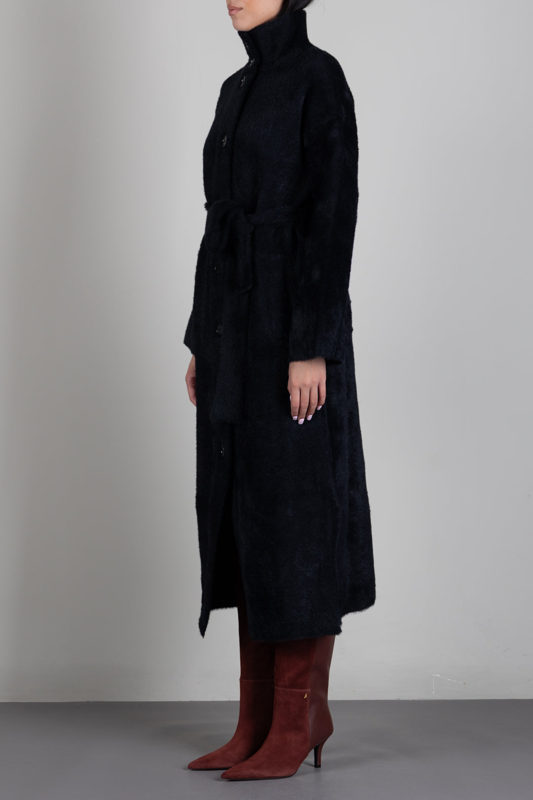 Patrizia Pepe Cappotto Lungo con Cintura e Collo Alto 2O0090 C0261 NERO