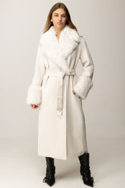 Twin-set Cappotto Lungo con Collo In Pelliccia Sintetica 252TT2040 SALE PEPE NEVE/SILVER