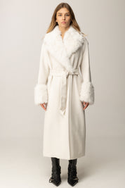 Twin-set Cappotto Lungo con Collo In Pelliccia Sintetica 252TT2040 SALE PEPE NEVE/SILVER