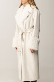 Twin-set Cappotto Lungo con Collo In Pelliccia Sintetica 252TT2040 SALE PEPE NEVE/SILVER