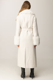 Twin-set Cappotto Lungo con Collo In Pelliccia Sintetica 252TT2040 SALE PEPE NEVE/SILVER