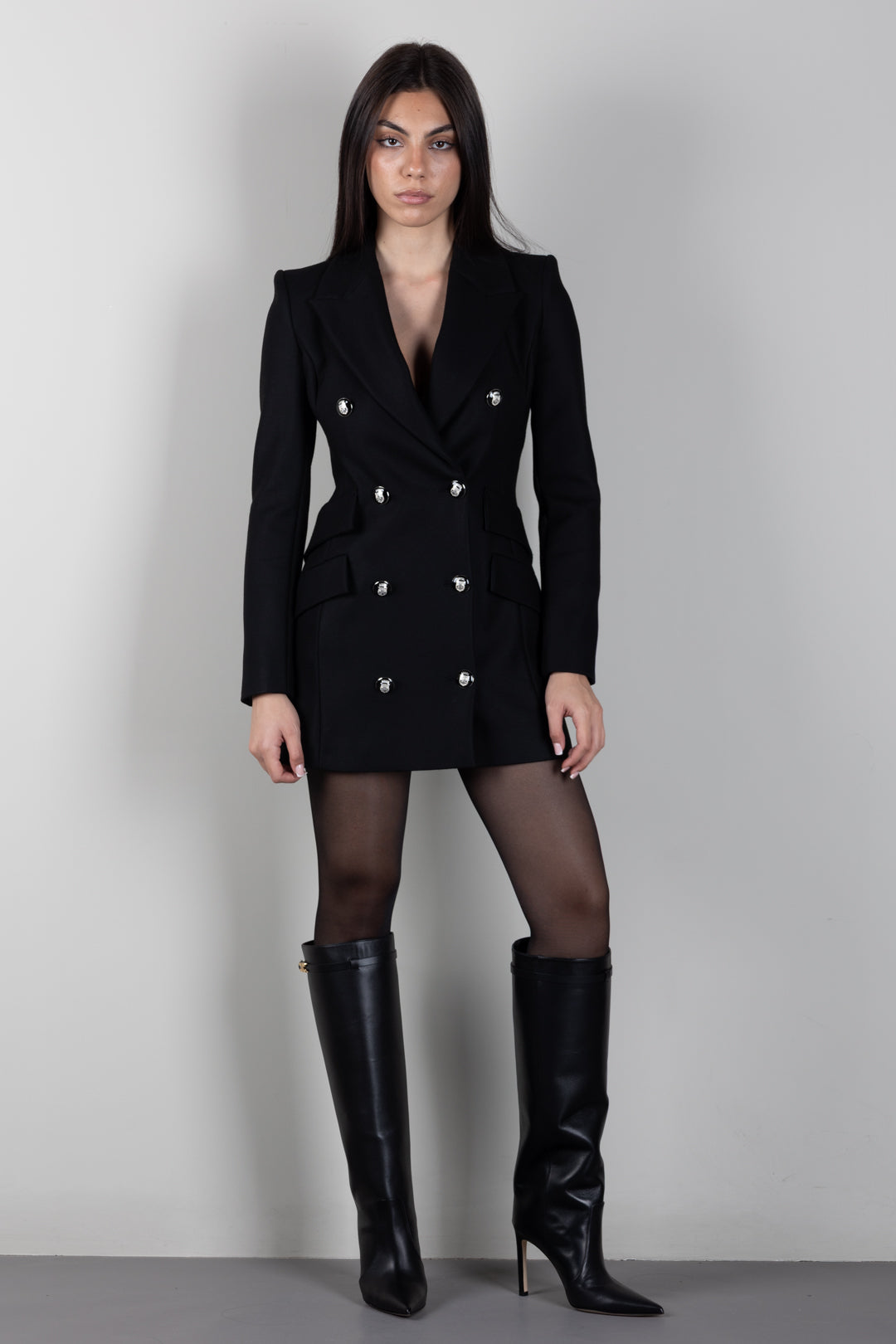 Elisabetta Franchi Cappotto Lungo Doppiopetto con Bottoni CP00568E2 NERO