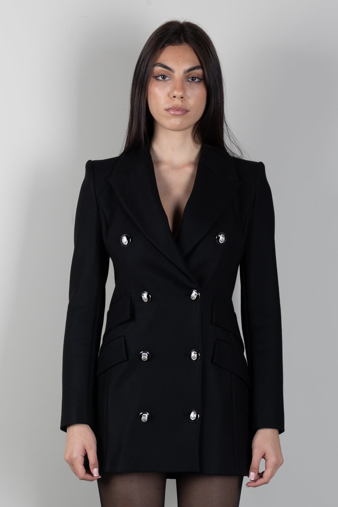 Elisabetta Franchi Cappotto Lungo Doppiopetto con Bottoni CP00568E2 NERO