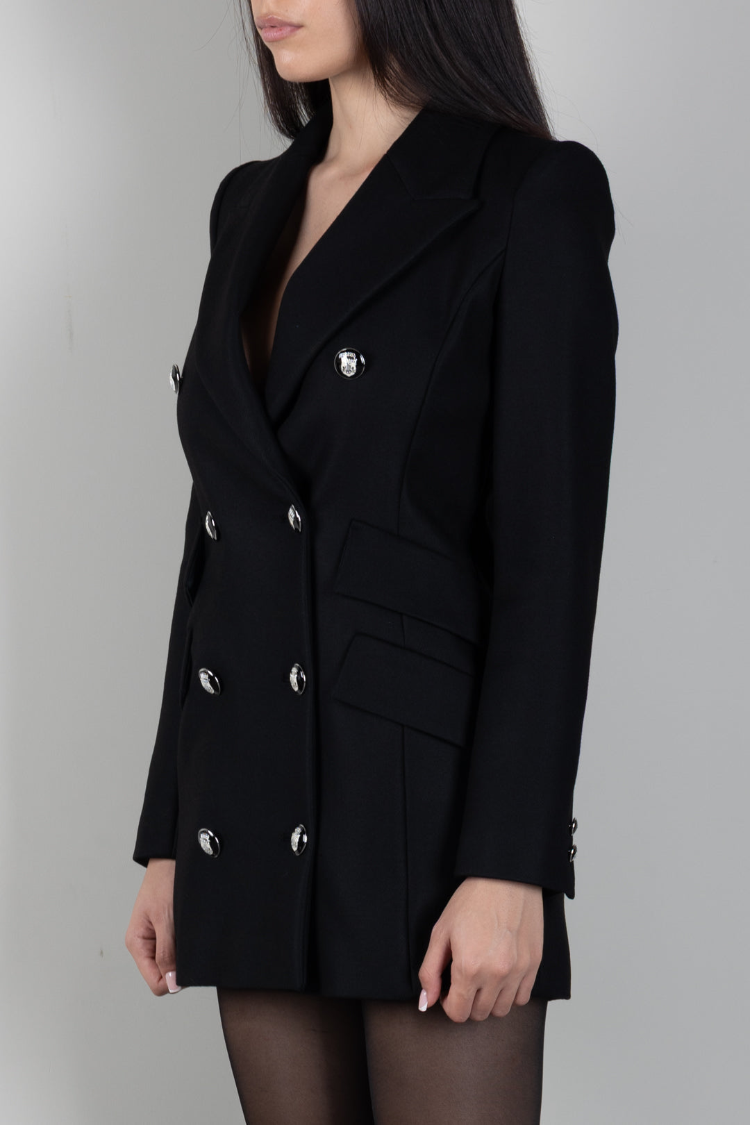 Elisabetta Franchi Cappotto Lungo Doppiopetto con Bottoni CP00568E2 NERO