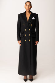 Elisabetta Franchi Cappotto Lungo Doppiopetto con Bottoni Dorati CP00258E2 NERO