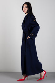 Elisabetta Franchi Cappotto Lungo Doppiopetto In Panno Double con Cintura CP02D66E2 BLU NOTTE
