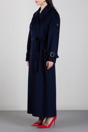 Elisabetta Franchi Cappotto Lungo Doppiopetto In Panno Double con Cintura CP02D66E2 BLU NOTTE