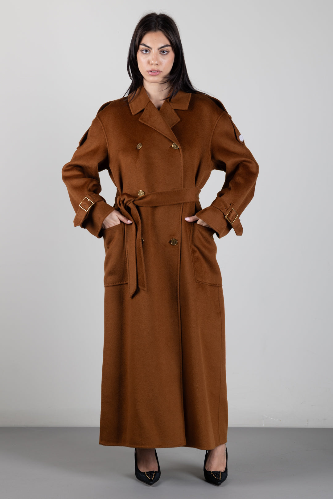 Elisabetta Franchi Cappotto Lungo Doppiopetto In Panno Double con Cintura CP02D66E2 SIGARO