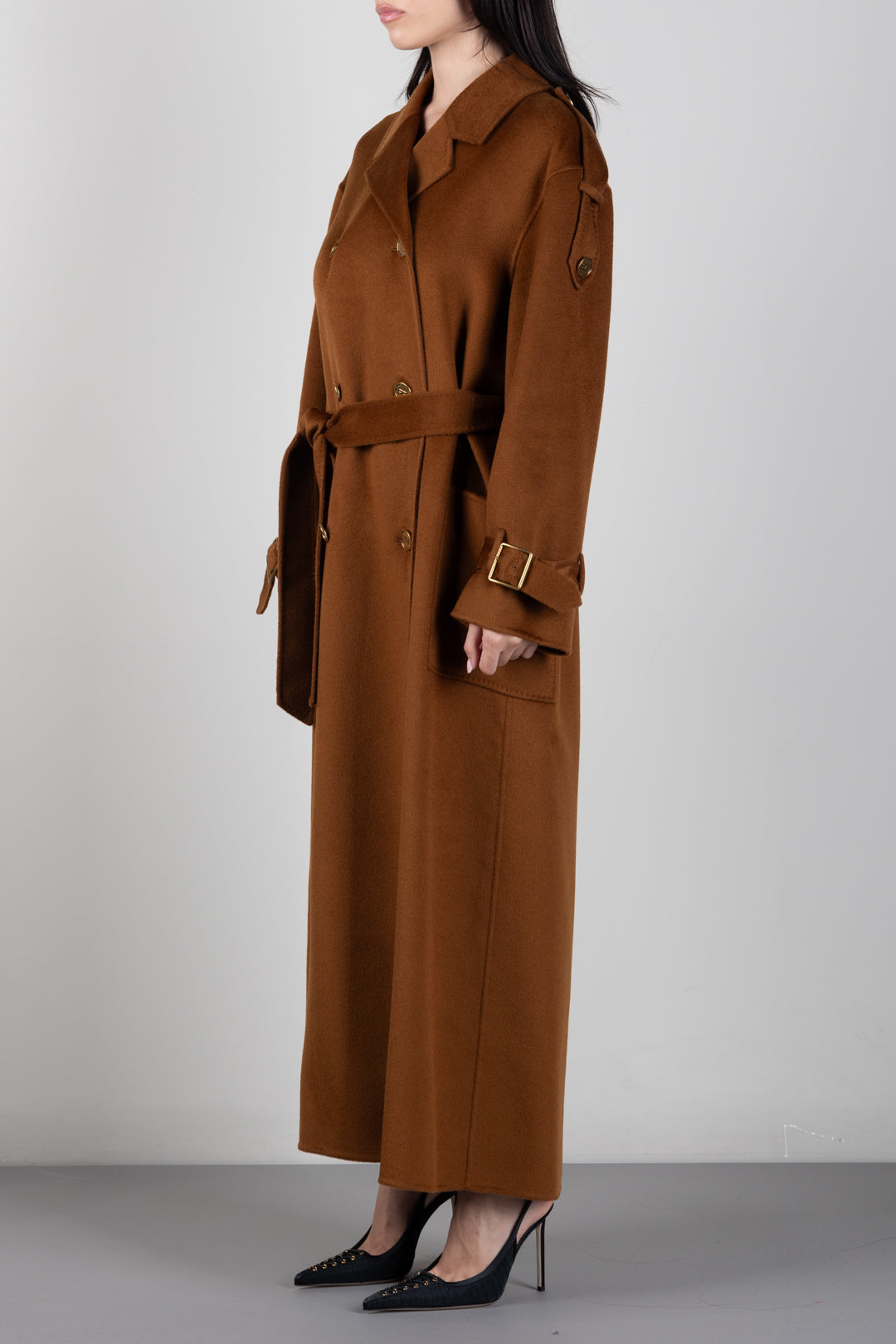Elisabetta Franchi Cappotto Lungo Doppiopetto In Panno Double con Cintura CP02D66E2 SIGARO