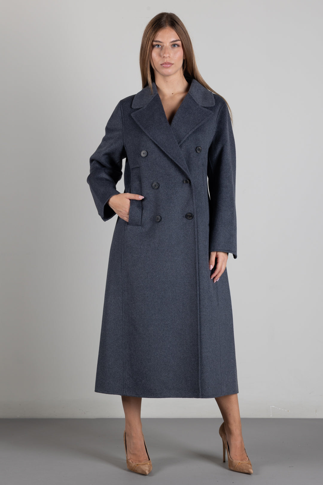 Vicolo Cappotto Lungo Doppiopetto TAC0011 GRIGIO MELANGE