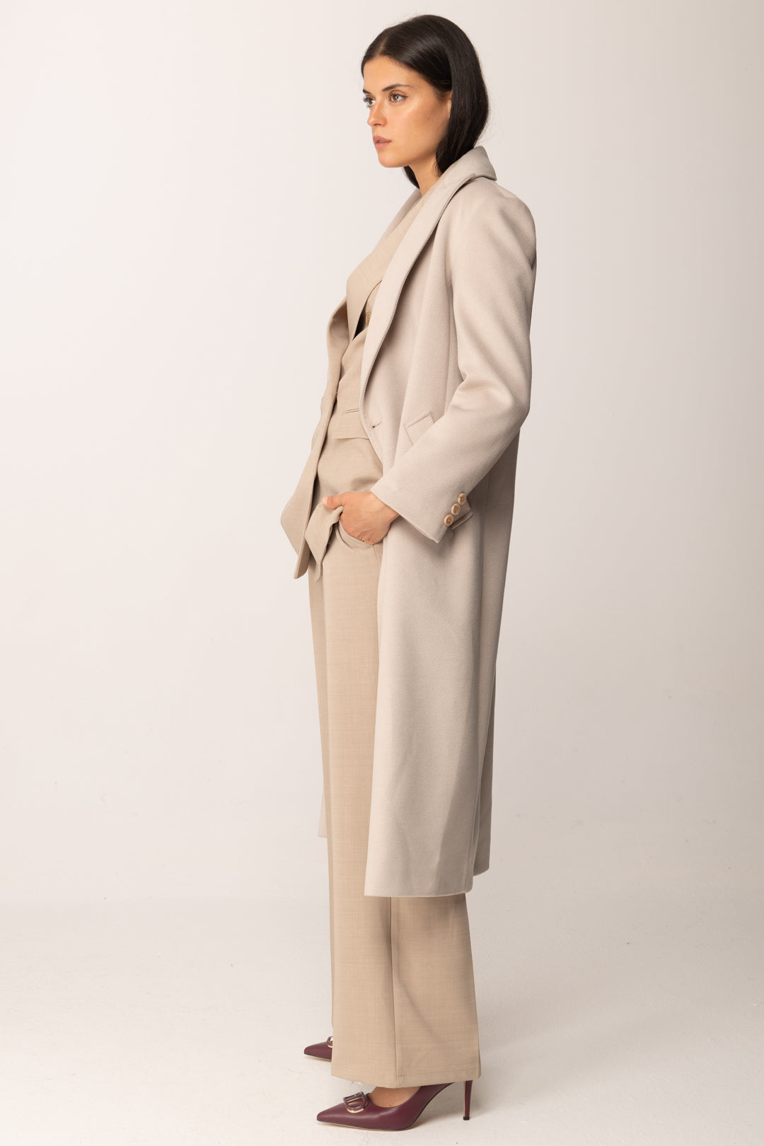 Khloe Femme Cappotto Lungo e Dritto Doppiopetto SABBIA