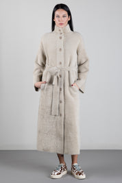 Patrizia Pepe Cappotto Lungo Effetto Pelliccia con Cintura In Vita 2O0090 C0261 CRAFTY TAUPE