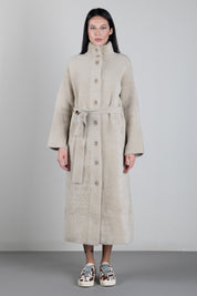 Patrizia Pepe Cappotto Lungo Effetto Pelliccia con Cintura In Vita 2O0090 C0261 CRAFTY TAUPE