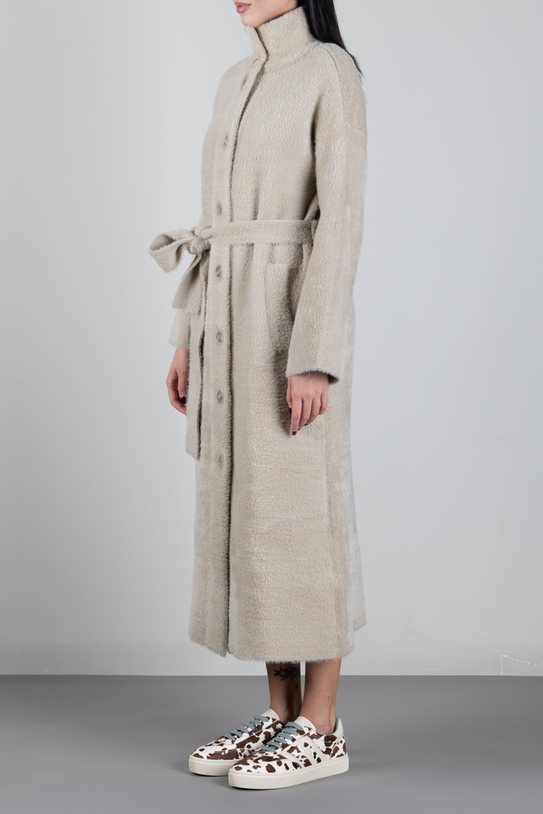 Patrizia Pepe Cappotto Lungo Effetto Pelliccia con Cintura In Vita 2O0090 C0261 CRAFTY TAUPE