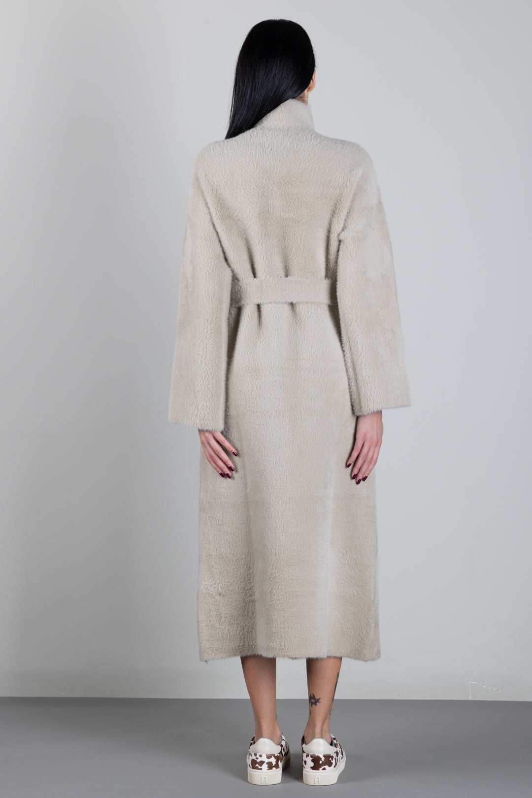 Patrizia Pepe Cappotto Lungo Effetto Pelliccia con Cintura In Vita 2O0090 C0261 CRAFTY TAUPE