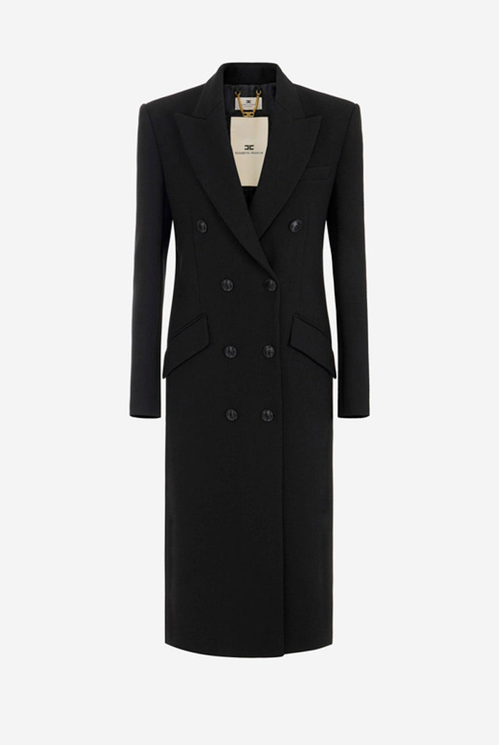 Elisabetta Franchi Cappotto Lungo In Doppio Crêpe Doppiopetto Nero CP00866E2 NERO