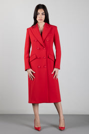 Elisabetta Franchi Cappotto Lungo In Doppio Crêpe Doppiopetto Nero CP00866E2 RED PASSION