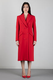 Elisabetta Franchi Cappotto Lungo In Doppio Crêpe Doppiopetto Nero CP00866E2 RED PASSION