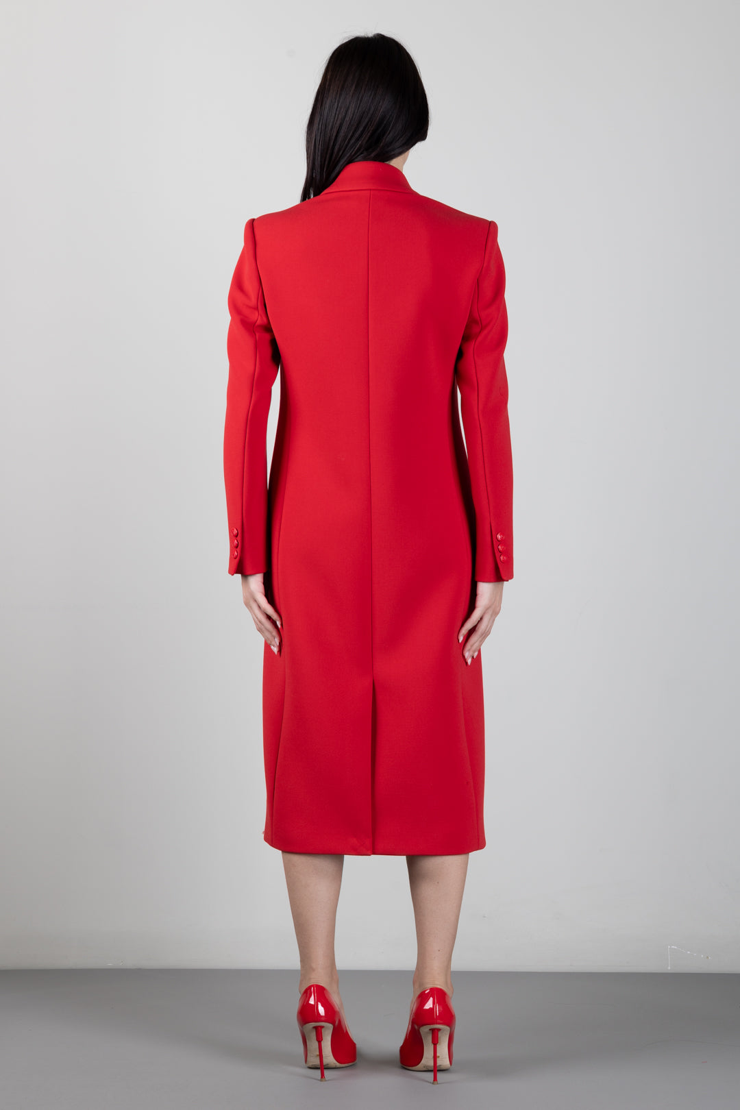 Elisabetta Franchi Cappotto Lungo In Doppio Crêpe Doppiopetto Nero CP00866E2 RED PASSION