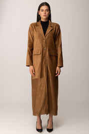 Khloe Femme Cappotto Lungo In Suede COGNAC