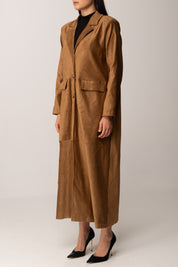 Khloe Femme Cappotto Lungo In Suede COGNAC