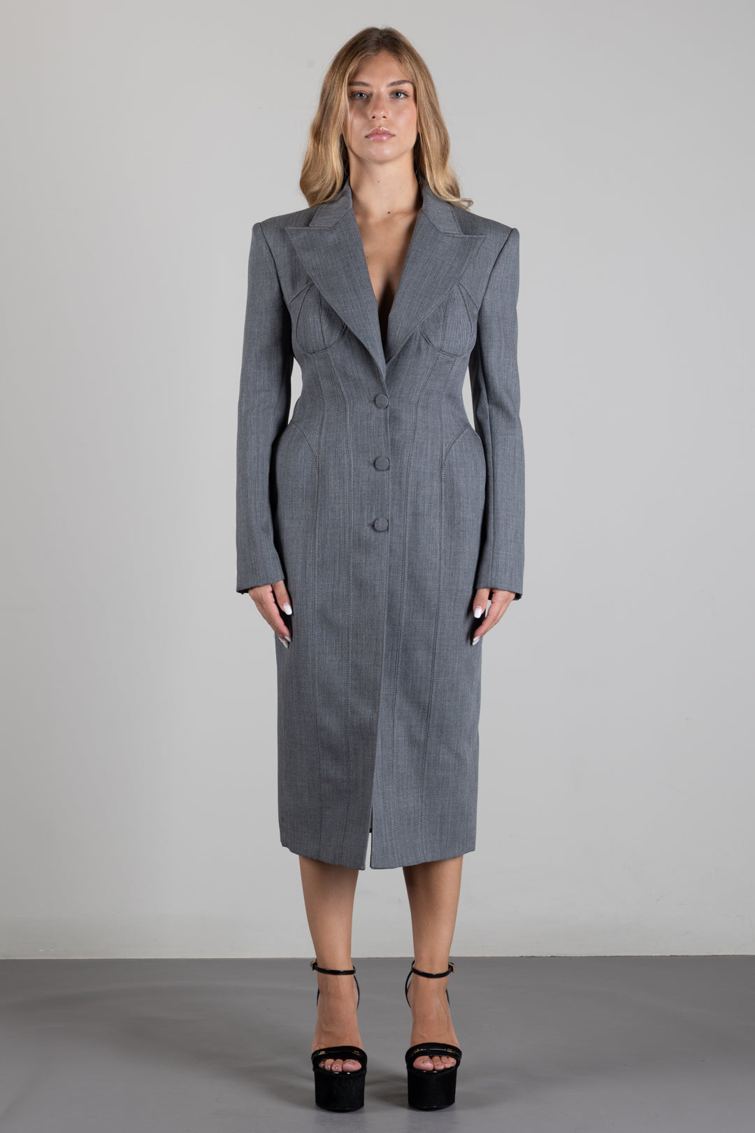 Elisabetta Franchi Cappotto Sartoriale Bustier In Lana CP00967E2 GRIGIO MELANGE
